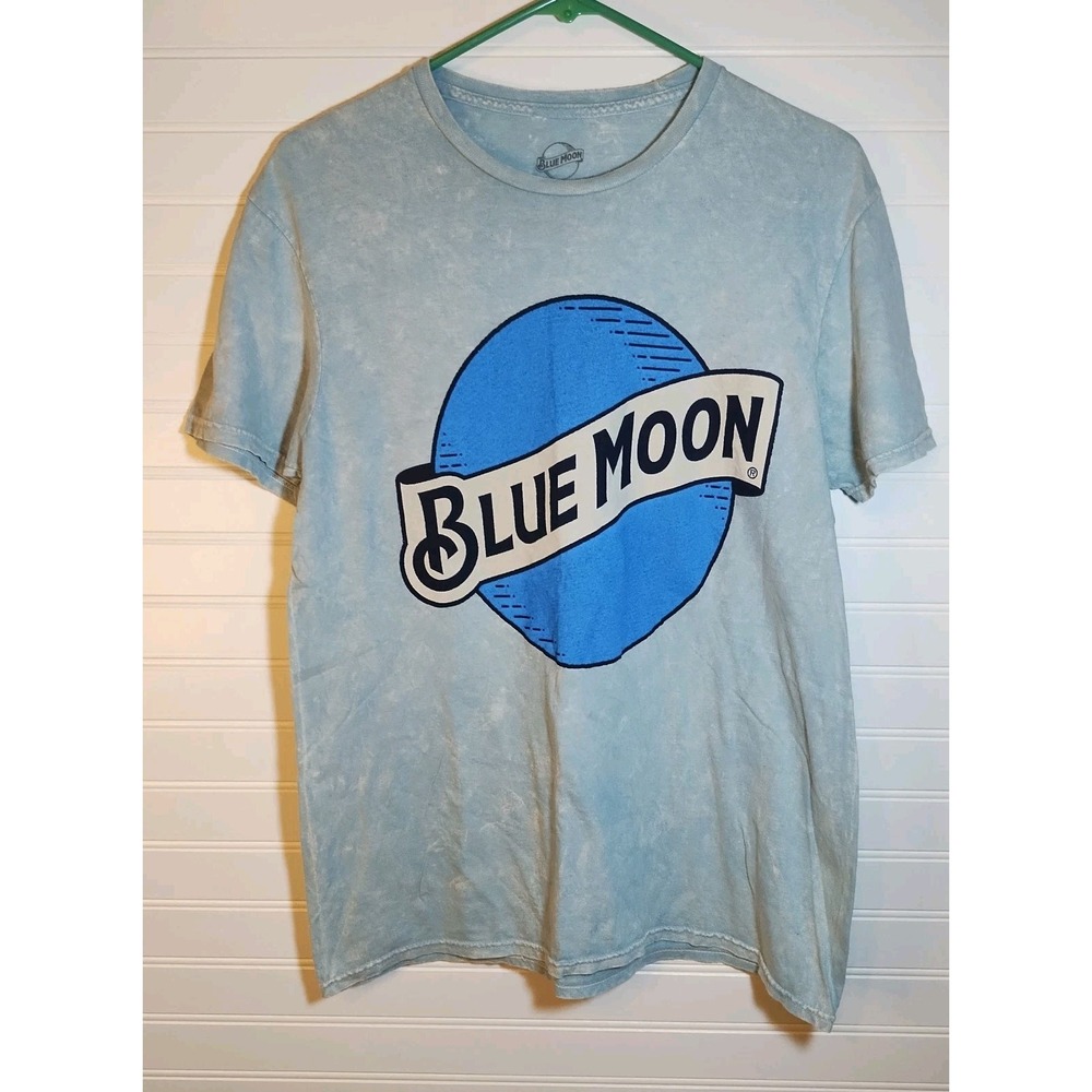 Blue‎ Moon Shirt Adult MD Light Blue Moldon Coors Beer 100% Cotton Mens T-shirt